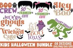 halloween font and clip art for kids's t - shirts, cards or crafts