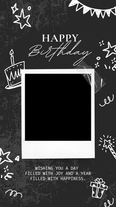 a black and white birthday card with a photo frame