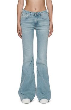 A faded wash brings laid-back appeal to jeans cut from low-stretch denim in a flare-leg fit. 34" inseam; 25" leg opening; 9 1/2" front rise; 13" back rise (size 29) Zip fly with button closure Five-pocket style 80% cotton, 15% lyocell, 3% polyester, 2% elastane Machine wash, dry flat Imported Fit Inspo, Fitness Inspo, Jeans Pants, Bottoms Pants, Flare Jeans, Stretch Denim, Womens Bottoms, Nordstrom, Bring It On