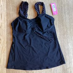 Nwt Xhilaration Tankini Swim Top Sz Small Black Polka Dot Swimsuit Brand New With Tags Padded Bra Side Spines Smoke Free Black Sleeveless Tankini For Party, Fitted Black Lined Tankini, Black Sleeveless Tankini For Night Out, Sleeveless Black Tankini For Night Out, Black Lined Tankini For Party, Black Tankini With Built-in Bra For Party, Black Fitted Tankini For Party, Fitted Black Tankini For Party, Black Fitted Party Tankini