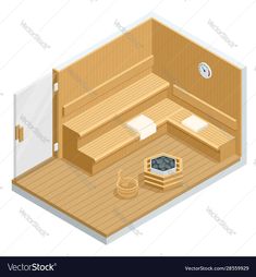 an open wooden box with furniture inside