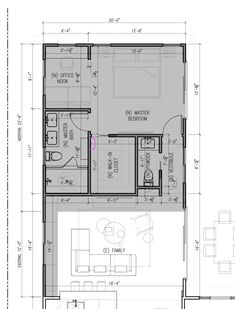 the floor plan for a house with two rooms and an office in the center,