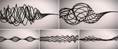 four different images of black and white art work with wavy lines in the form of balls