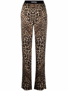 black/beige stretch silk logo waistband leopard print two side inset pockets straight leg Cheetah Print Clothes, Tom Ford Pants, Egirl Clothing, Pants Bootcut, Tom Ford Leather, Cargo Leggings, Tom Ford Clothing, Belted Wrap Dress, Leopard Pants