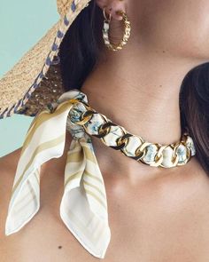 Shirt Collar Jewelry, Chic White Long Chain Necklace, Chic Long White Chain Necklace, Chic White Necklace With Gold Chain, Chic White Lariat Jewelry, Luxury Summer Party Jewelry, Chic Adjustable Yellow Gold Necklace, Elegant Silk Cord Necklace For Gift, Elegant Lariat Jewelry As Fashion Accessory