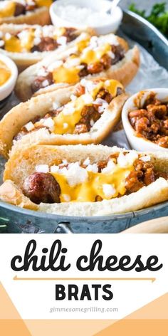 chili cheese bratwursts are an easy appetizer recipe