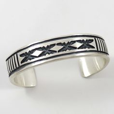 Heavy Gauge Sterling Silver Cuff Bracelet with Hand-Stamped Designs. .625” Cuff Width6” Inside Measurement, plus 1.375” opening(7.375" Total Circumference - Large) Zuni Jewelry, Concho Belt, Navajo Jewelry, Native Jewelry, Sterling Silver Cuff Bracelet, Pendant Rings, Sterling Silver Cuff, Silver Cuff Bracelet, Black Stone