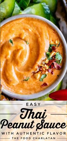 Easy Thai Peanut Sauce with authentic flavors for chicken satay Peanut Butter Curry Sauce, Thai Dip, Thai Peanut Sauce Recipe, Easy Thai Peanut Sauce, Garlic Vinegar, Thai Cucumber, Garlic Aioli Recipe, Easy Peanut Sauce, Peanut Curry