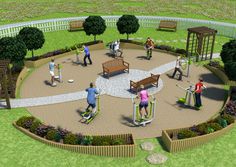 an artist's rendering of people playing in a park