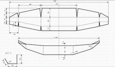 a drawing of a boat with measurements for the bottom and side sections, as well as an