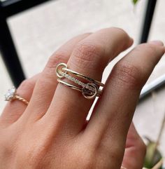 14KGF Gold Multi Link Connected Ring, Chunky Gold Ring, Gold Ring Set, Eternity Statement Ring, Maximalist Ring, Interlocking Ring, Perfect Graduation Gift, 1/20 14K Stamped This is our custom ring but it is available for you too! Please double check the quality mark, which is 1/20 14k inside the rings when you purchase a gold filled ring. Gold filled rings are NEVER stamped S925 or 925.  *Two of 1.6mm gold filled rings : Stamped quality mark 1/20 14k *Gold plated full eternity ring *Two small gold filled connectors   Enjoy your shopping! We offer one free resize on all jewelry purchased as long as we are contacted within 7 days.  However, buyer should pay round shipping cost. We highly recommend to go near jewelry store to measure your finger or get a ring sizer from us if you are not sur Connected Rings, Interlocking Ring, Buying Gold, Full Eternity Ring, Gold Ring Sets, Custom Ring, Gold Filled Ring, Ring Sizer, Gold Filled Jewelry