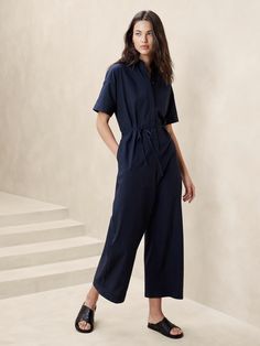 Tie-Waist Jumpsuit | Banana Republic Factory Matching Separates, Tie Waist Jumpsuit, Uniform Fashion, Leg Cuffs, Banana Republic Factory, Casual Jumpsuit, Fall Street Style, Long Shorts, New Wardrobe