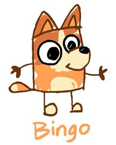 a cartoon dog with big eyes and the word bingo on it's chest