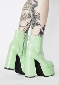 Pastel Green Patent Leather Ankle Gogo Boots – Nectarine Dreams Ankle Gogo Boots, Gogo Boots Outfit, 70s Boots, Colorful Wardrobe, Chunky Ankle Boots, Heels Aesthetic, Boots Chunky, Gogo Boots, Makeup Clothes