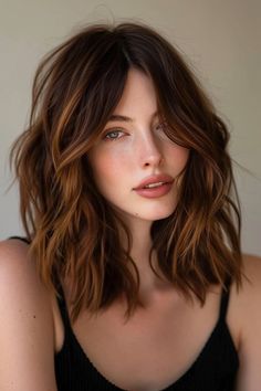 Shoulder Length Hair Cuts Wavy, Auburn Hair Bob, Single Process Hair Color, Light Auburn Highlights, Copper Bob, California Brunette, Auburn Highlights, Blonde Tips, Light Auburn