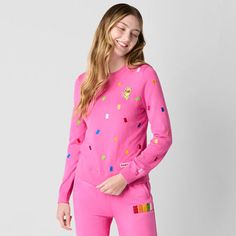 Part of the JCPenney x HARIBO limited-time collection, this juniors sweater has a fitted silhouette and embellished with colorful gummy bears along the front. Crafted from soft pink knit and features a crew neckline, long sleeves, ribbed trims, and an embroidered logo at the front hem. Pair it with the collections pull-on fleece pants for a complete look.Features: Easy To Remove, EmbroideredClosure Type: Pullover HeadFit: FittedNeckline: Crew NeckSleeve Length: Long SleeveSleeve Style: Fitted Sl Playful Crew Neck Tops With Ribbed Cuffs, Playful Pink Crew Neck Sweater, Playful Crew Neck Sweatshirt For Spring, Playful Long Sleeve Sweatshirt For Spring, Playful Winter Tops With Ribbed Cuffs, Playful Crew Neck Sweater With Ribbed Cuffs, Winter Embroidered Pink Tops, Long Sleeve Embroidered Sweater For Loungewear, Playful Long Sleeve Sweater With Relaxed Fit