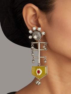 Buy Silver Toned Yellow Handcrafted Brass Earrings | NJOCT34/NARI6