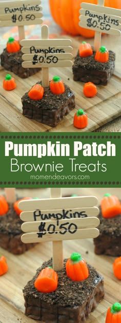 pumpkin patch brownie treats on a cutting board