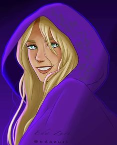 a digital painting of a blonde woman wearing a purple hoodie