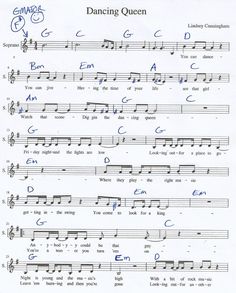 sheet music with the words dancing queen on it