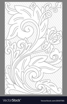 a drawing of a flower with swirls and leaves