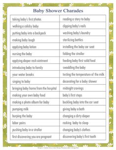 baby shower checklist with the words baby shower and other things to do in it