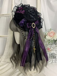 This price is for a mini hat only.   	 		 			Size 			Free Size 		 		 			Hat Diameter 			17 		 		 			Hat and Lace Diameter 			20 Vintage Purple Hat With Short Brim, Vintage Short Brim Purple Hat, Adjustable Purple Halloween Hat, Purple Halloween Costume Hat, Purple Goth, Purple Gothic, Flat Hat, Purple Cross, Funky Hats