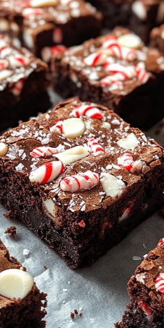 chocolate brownies with candy canes and white frosting