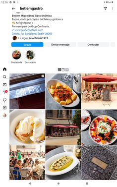 the instagram page is filled with pictures of food