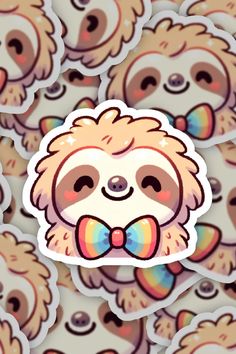 a bunch of stickers with a slotty face on them, all in different colors