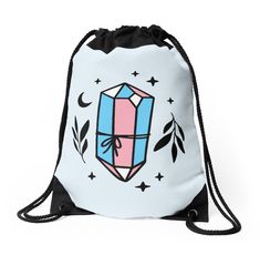 a drawsack bag with an image of a pink and blue diamond on the front