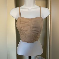 Nwt Prettylittlething Corset Style Top. Tan Sz 4 (S/Xs) Fitted Cotton Crop Top With Built-in Bra, Fitted Cropped Beige Tank Top, Beige Fitted Cami Crop Top, Fitted Beige Cami Crop Top, Fitted Beige Crochet Crop Top, Beige Fitted Cotton Crop Top, Fitted Beige Cotton Crop Top, Fitted Beige Trendy Crop Top, Trendy Fitted Beige Crop Top