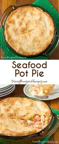 the seafood pot pie is ready to be baked in the oven and served on plates