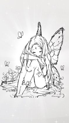 a drawing of a fairy sitting on the ground