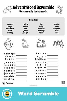 Advanced nativity-themed word scramble for kids ages 8 and up Nativity Word Scramble, Nativity Word Search For Kids, Advent Worksheets, Nativity Activities For Kids, Nativity Bingo, Word Scramble For Kids, Bingo Printable Free, Advent 2023, Nativity Activity