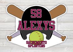 personalized baseball sticker with the name and number for someone's softball team