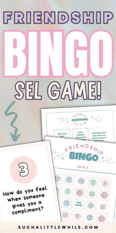 Friendship BINGO Social Skills Game for Kids: Friendship BINGO SEL Game! (Text overlay a pastel tie-dye stock image. Image includes 2 layflat PDF pages and an exercise card of the Friendship BINGO Social Skills Game of Kids.) By Suchalittlewhile.com Friendship Bingo, Social Emotional Learning Games, Social Skills Games, Bingo For Kids, Social Cues, Game For Children, Skill Games, Homeschool Learning