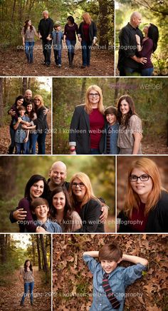 a collage of family photos taken in the woods