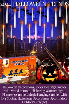 an advertisement for halloween decorations and candles