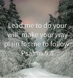 a snowy road with the words, lead me to do your will make your way plain for