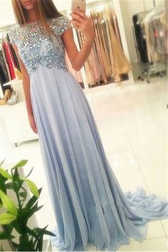 Short Sleeve Prom Dress, Short Sleeve Prom Dresses, Sleeve Prom Dress, Cap Sleeve Prom Dress, Chiffon Prom Dresses, A Line Evening Dress, Train Party, Short People, Beaded Chiffon