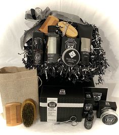 Natural Beard Kit & More is the ultimate gift for Father's Day, Grandpa, Fiance, Hubby, and more! This handsomely put together gift includes 100% Natural Fragrance-Free Beard Balm, Beard Oil, Scissors, Beard Brush, Beard Comb, Bath & Body Men's Collection Noir 2 in 1 hair and body wash, Bath & Body Men's Collection Noir Ultra Shea body cream, and so much more! Surprise Boyfriend Gifts, Men Gift Basket, Natural Beard, Beard Care Kit, Gift Baskets For Men, Beard Comb, Beard Kit, Beard Brush, Beard Balm