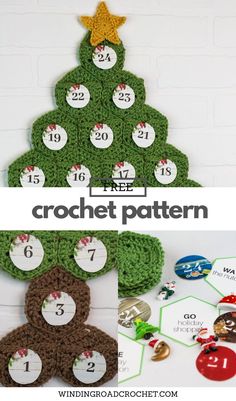 a crocheted christmas tree with numbers on it and the number 1 to 10