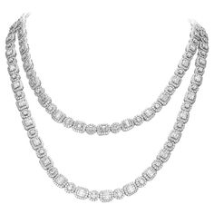 Necklace in 18kt white gold set with 235 baguette cut diamonds 4.59 cts and 1645 diamonds 13.97 cts Total length: 74.00 cm (29.13 inch). Gross weight: 66.38 grams. Womens Diamond Necklace, Latest Gold Jewellery, Diamond Circle Necklace, Diamond Circle Pendant, The Bling Ring, Diamond Watches, Diamond Watches For Men, Expensive Jewelry Luxury, Diamond Tester