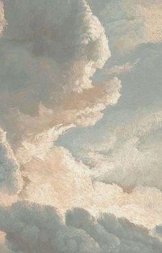 an abstract painting of clouds in pastel colors on a gray and beige background with light brown highlights