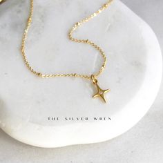 North Star Dainty Necklace •Gold filled north star with a sparking cz center •A 14kt gold filled satellite chain North Star Necklace, Dainty Gold Necklace, Star Jewelry, North Star, Dainty Necklace, Star Necklace, 14kt Gold, Gold Filled, Gold Necklace