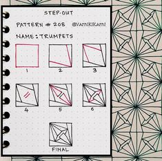 the steps in how to make an origami style pattern on a notebook page