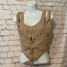 Corset-Like Top With Double Shoulder Straps No Stains Or Tears. Smoke & Pet Free Home. Bi - 7.23 Fitted Beige Cotton Crop Top, Beige Fitted Cotton Crop Top, Trendy Beige Cotton Crop Top, Spring Beige Cotton Crop Top, Beige Cotton Crop Top For Spring, Shoulder Straps, Size 12, Lace Up, Womens Tops