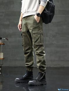 OrcaJump - Mens Multi-Pocket Cargo Pants with Elastic Cuffs in Solid Colors for Everyday Wear, Sports, and Going Out - Army Green and Kh Product Description Style Loose, Sports, Stylish, Chic & Modern Occasion Streetwear, Going out, Casual, Daily Fabric 90% Cotton Design Elastic Cuff, Multi Pocket Waistline Mid Waist Elasticity Micro-elastic Pattern Solid Color Season Spring & Fall Fit Type Regular Fit Fly Type Button, Zipper Pants Type Cargo Pants, Trousers Size Chart Size Waist Length Hips 31 Olive Green Cargo Pants, Color Season, Fall Fit, Green Cargo Pants, Zipper Pants, Type Of Pants, Waist Length, Pants Trousers, Dress Codes