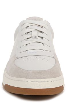 A contrast bumper sole pops on the heel of this charmingly understated sneaker crafted from soft calfskin leather with a durable, flexible rubber sole. Lace-up style Leather upper and lining/rubber sole Imported Comfortable Suede Sneakers With Leather Sole, High-top Leather Sneakers With Gum Sole, White Suede Sneakers With Removable Insole, Low-top Leather Sneakers With Rubber Sole, Classic Suede Sneakers With Removable Insole, Everyday Sneakers With Contrast Sole And Round Toe, Comfortable Round Toe Sneakers With Leather Sole, White Leather Sneakers With Plain Toe, Leather Sneakers With Textured Sole And Round Toe